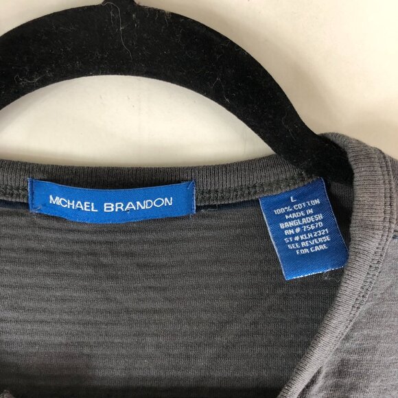 Michael Brandon Mens Gray Long Sleeve Henley Shirt 100% Cotton Size L - Picture 3 of 3